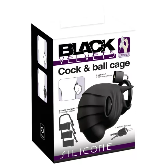 Black Velvets - anel peniano e jaula peniana - silicone preto