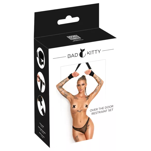 Bad Kitty - conjunto de imobilização de pulsos para pendurar na porta (preto)