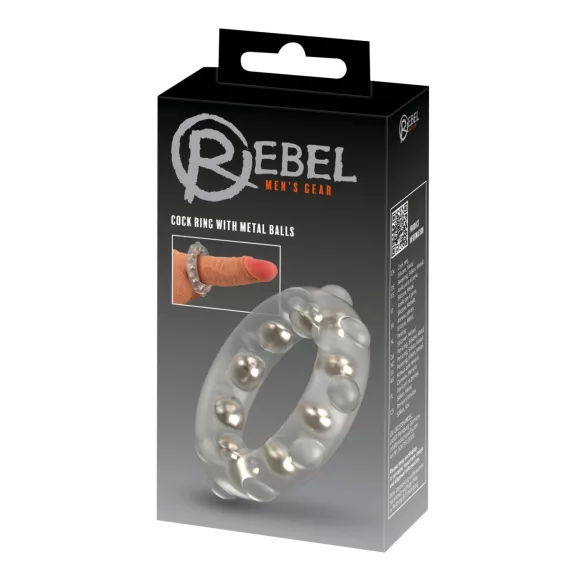 Rebel - anel peniano de silicone com esferas metálicas e saliências (transparente)