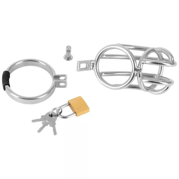 Fetish Collection - gaiola peniana compacta de aço com cadeado (prateada)