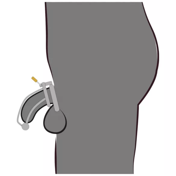 Coleção Fetish - gaiola peniana de aço com haste uretral oca (prateada)