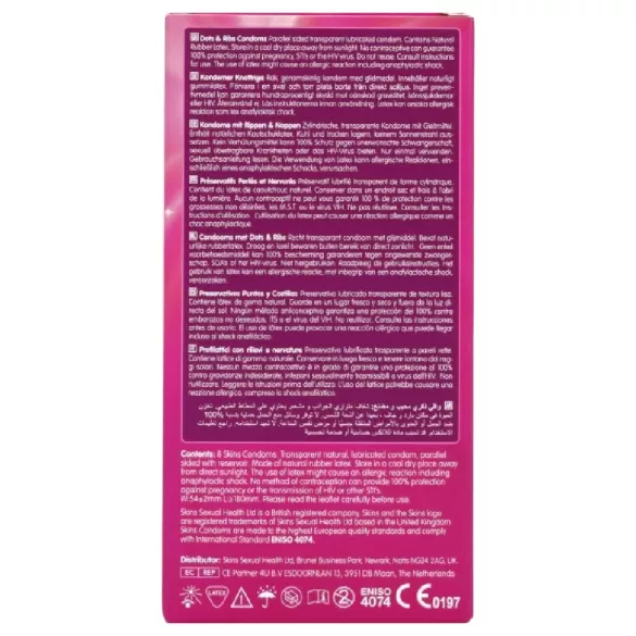 Skins - preservativo texturizado com relevos e pontos - 8 unidades