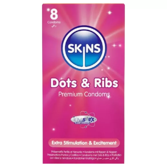 Skins - preservativo texturizado com relevos e pontos - 8 unidades