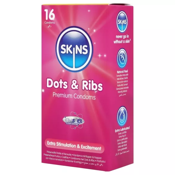 Skins - preservativo texturizado com relevos e pontos - 16 unidades