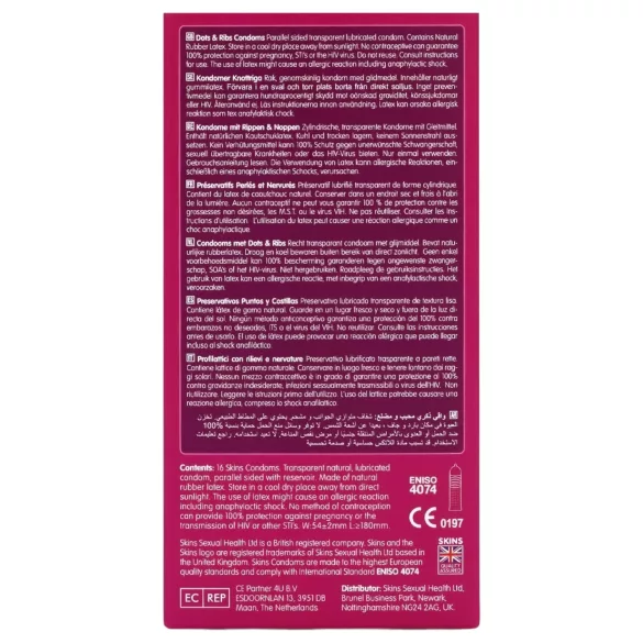 Skins - preservativo texturizado com relevos e pontos - 16 unidades
