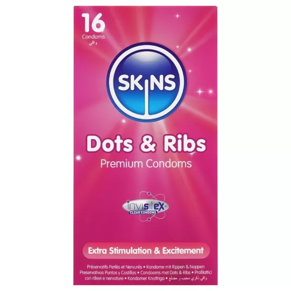 Skins - preservativo texturizado com relevos e pontos - 16 unidades