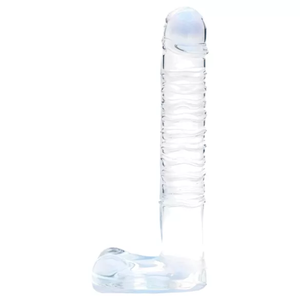 Clarity - dildo de vidro com testículos - transparente