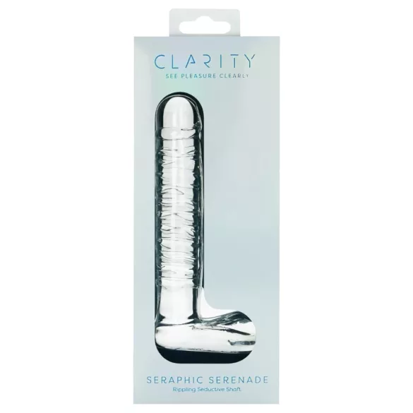 Clarity - dildo de vidro com testículos - transparente