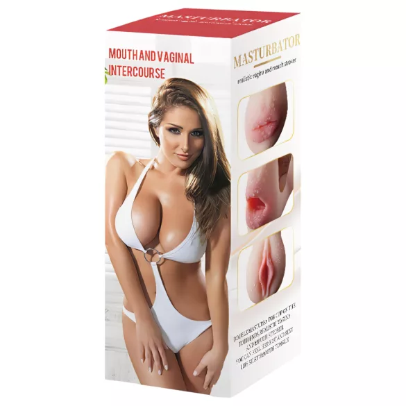 Lonely - masturbador 2 em 1 vagina e boca - silicone cor natural