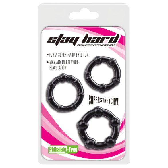 Conjunto de anéis Stay Hard - preto (3 peças)
