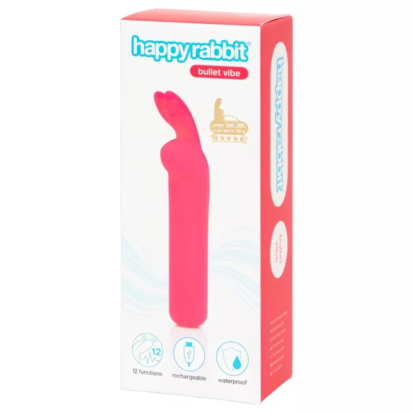 Happyrabbit - mini vibrador bullet recarregável com orelhas de coelho - rosa