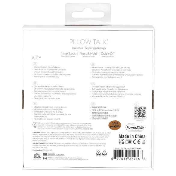 Pillow Talk Lusty - vibrador língua recarregável - silicone rosa