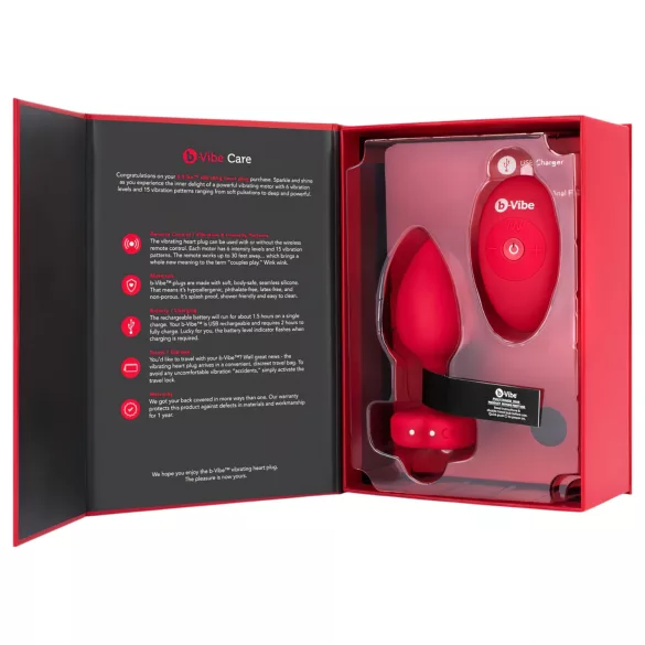 b-vibe heart - vibrador anal recarregável com controle (vermelho)