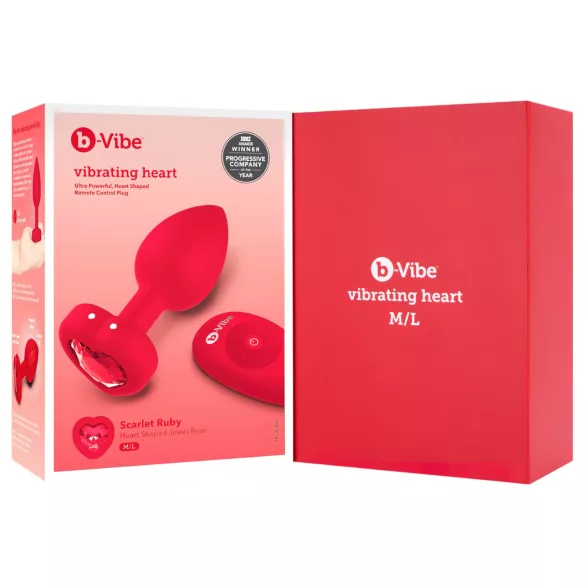 b-vibe heart - vibrador anal recarregável com controle (vermelho)