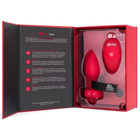 b-vibe heart - vibrador anal recarregável com controle (vermelho)