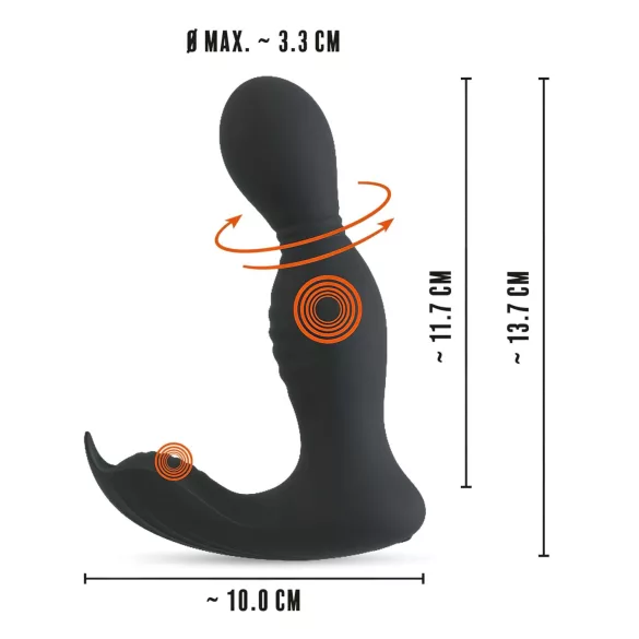Rebel - vibrador próstata 2 em 1 com controle remoto - silicone preto
