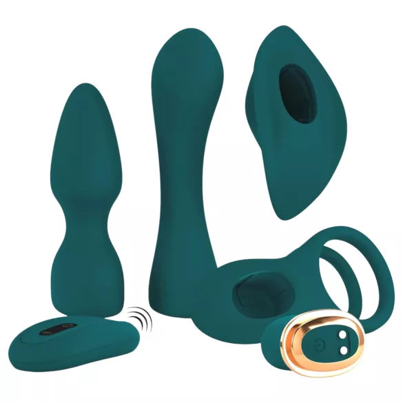 Couples Choice - Vibrador 4 em 1 ajustável com controlo remoto (turquesa)