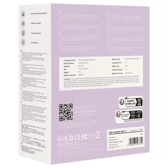 Svakom Phoenix Neo 2 - vibrador em forma de ovo portátil controlado por app (roxo)