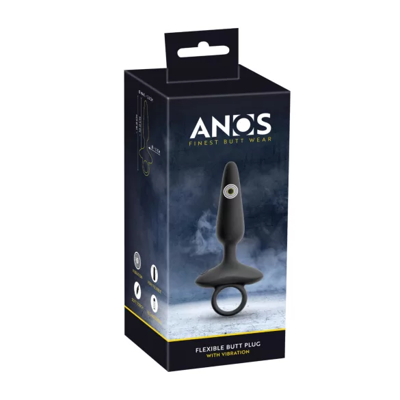 ANOS - plug anal vibratório com alça - silicone preto