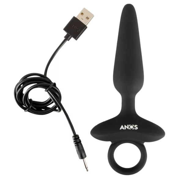 ANOS - plug anal vibratório com alça - silicone preto