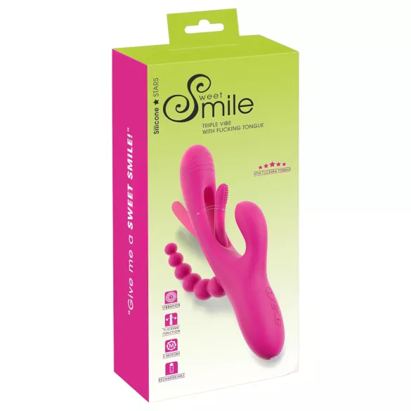 SMILE - vibrador triplo com línguas (rosa)