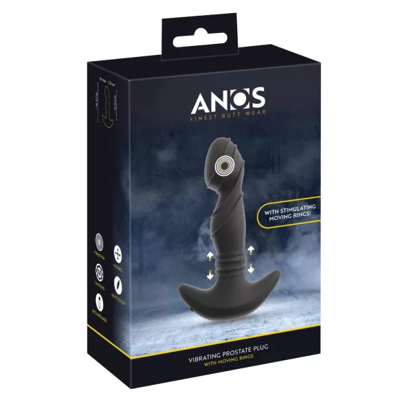 ANOS - vibrador próstata com anel estimulador - silicone preto