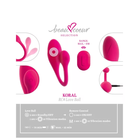 Beau Coeur Coral - ovo vibratório com controlo remoto (rosa)