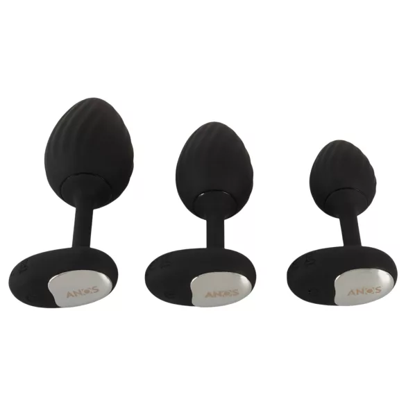 ANOS - plug anal vibratório - kit c/ 3 tamanhos - silicone preto