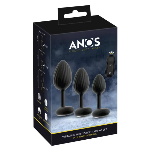 ANOS - plug anal vibratório - kit c/ 3 tamanhos - silicone preto