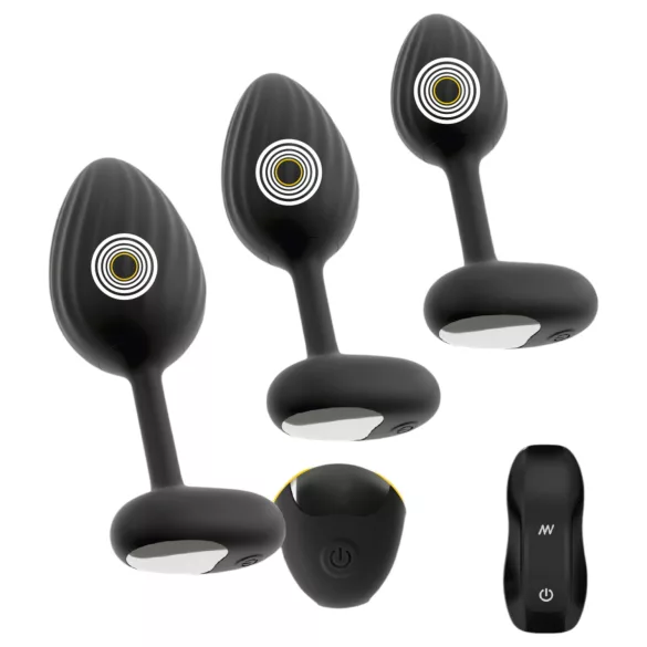 ANOS - plug anal vibratório - kit c/ 3 tamanhos - silicone preto
