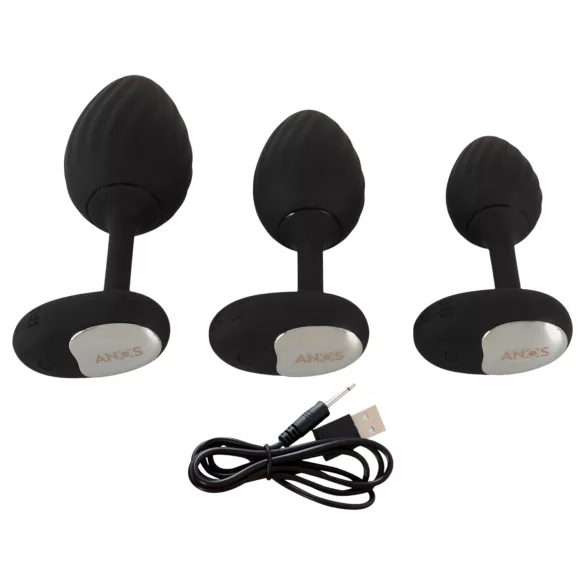 ANOS - plug anal vibratório - kit c/ 3 tamanhos - silicone preto