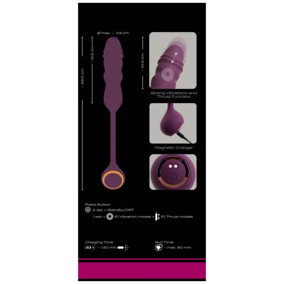 Javida - ovo vibratório recarregável com função de impulsão (lilás)