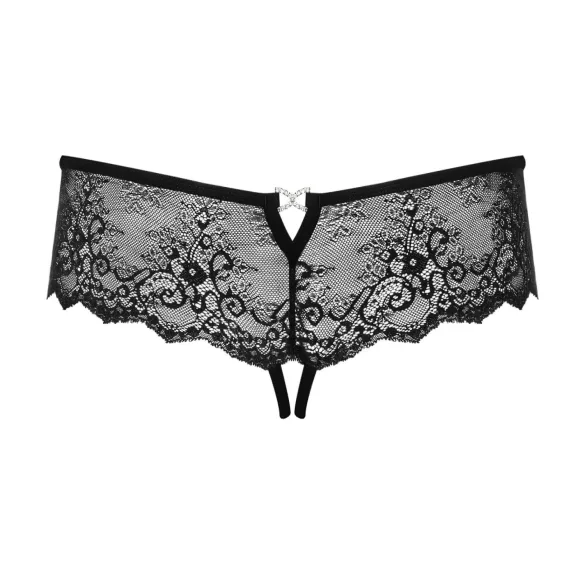 Obsessive Merossa - tanga aberta feminina com strass - preto - 2XL/3XL