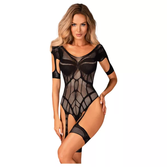 Obsessive - body de rede preto estampado aberto (S-L)