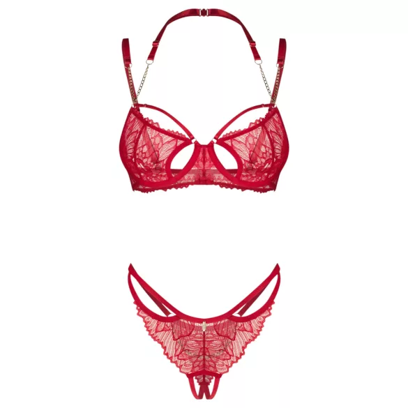 Obsessive - conjunto de lingerie rendado - sutiã e calcinha - vermelho