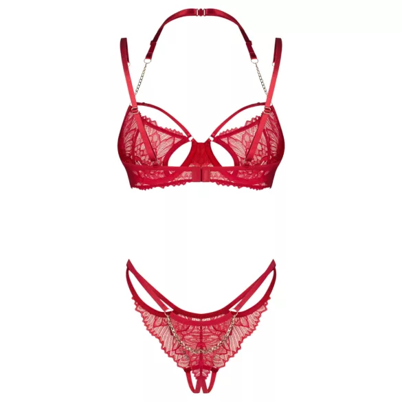 Obsessive - conjunto de lingerie rendado - sutiã e calcinha - vermelho