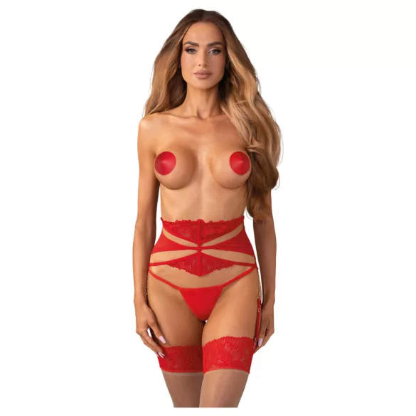 Obsessive Matildea - cinta-liga rendada com correntes - vermelho