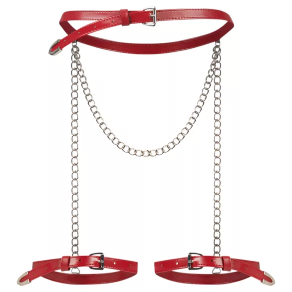 Obsessive Inferro - harness para coxa com correntes - efeito couro vermelho