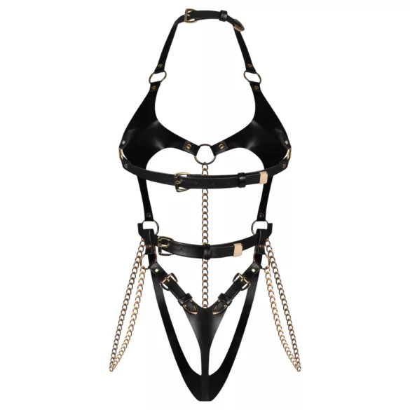 Obsessive Anyya - body com alças em efeito de couro e correntes (preto)