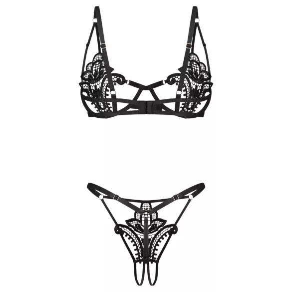 Obsessive Luise - conjunto de lingerie de 2 peças com tulipas (preto) - L/XL