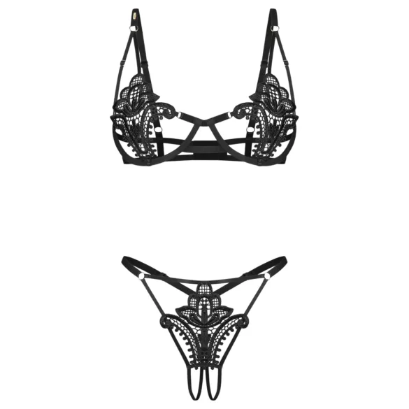 Obsessive Luise - conjunto de lingerie de 2 peças com tulipas (preto) - L/XL