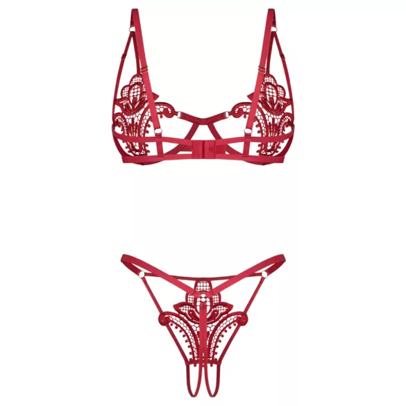 Obsessive Luise - conjunto de lingerie de 2 peças com tulipas (vermelho)