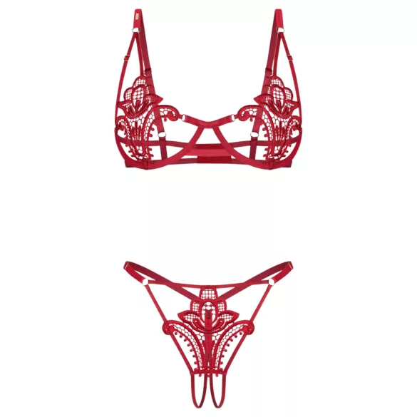Obsessive Luise - conjunto de lingerie de 2 peças com tulipas (vermelho)