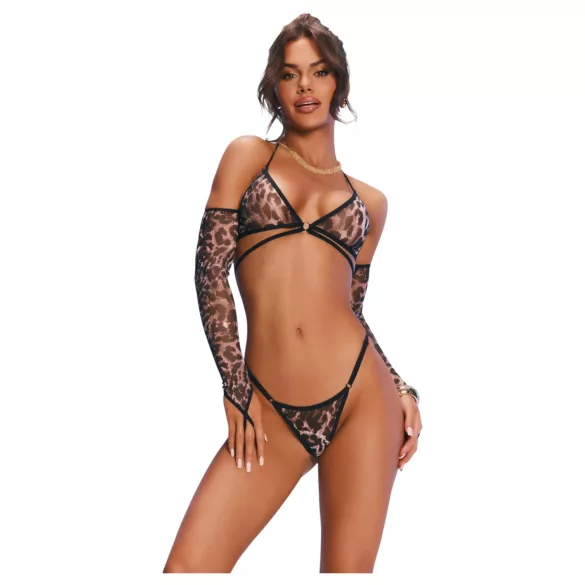 Obsessive Addia - conjunto em rede com estampado de leopardo - L/XL