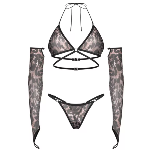 Obsessive Addia - conjunto em rede com estampado de leopardo - L/XL