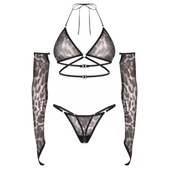 Obsessive Addia - conjunto em rede com estampado de leopardo - L/XL