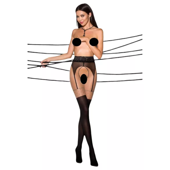 Passion Ti Open 003 - meia-calça efeito cinta-liga - preto