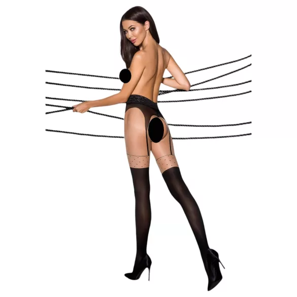 Passion Ti Open 003 - meia-calça efeito cinta-liga - preto
