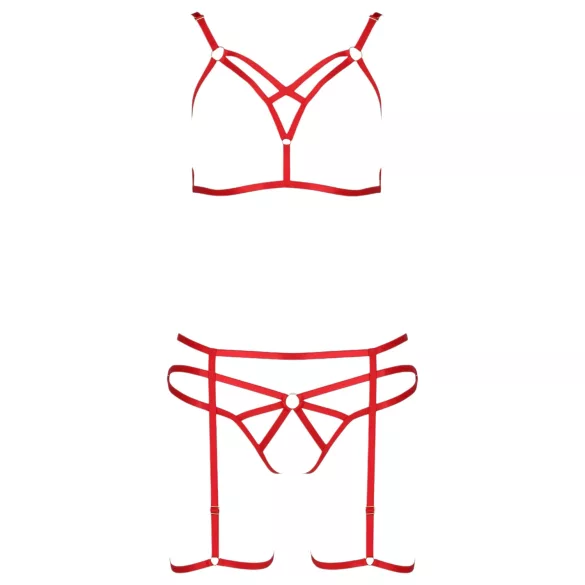 Passion Magali - conjunto de arnês corporal decorativo - 3 peças - vermelho