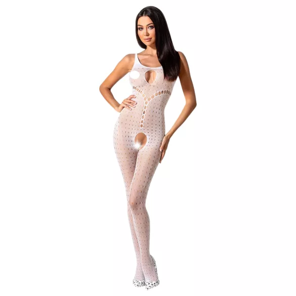 Passion BS078 - macacão erótico aberto com bolinhas - branco S-L